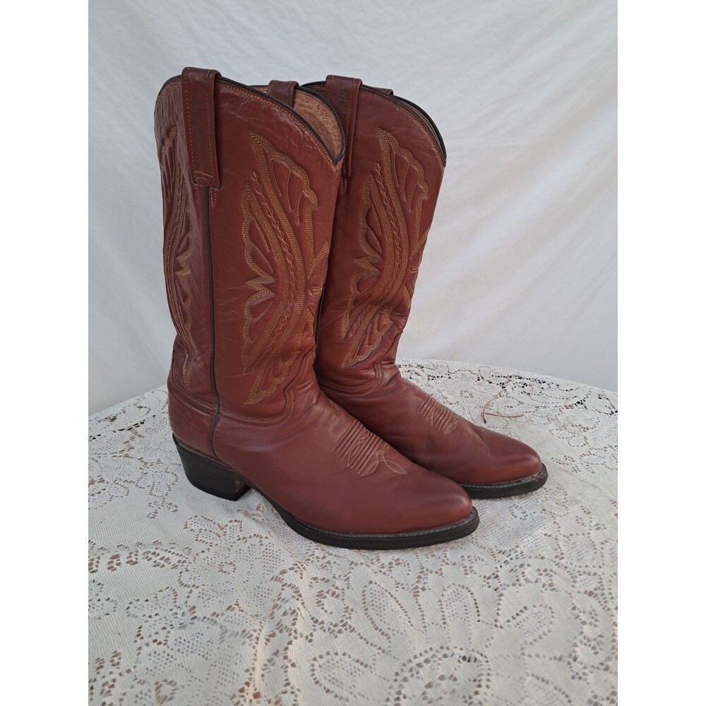 Vtg Rancho Leather Cowboy Boots Sz 30 EE Mexican Mens Brown Embroidery Cross